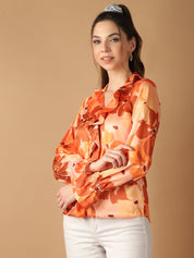 Orange Floral Printed Ruffles Top For Women - JNT_2028Orange_XS