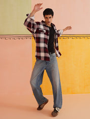 Oversized Checked Casual Shirt for Men - SF_9015Red_S