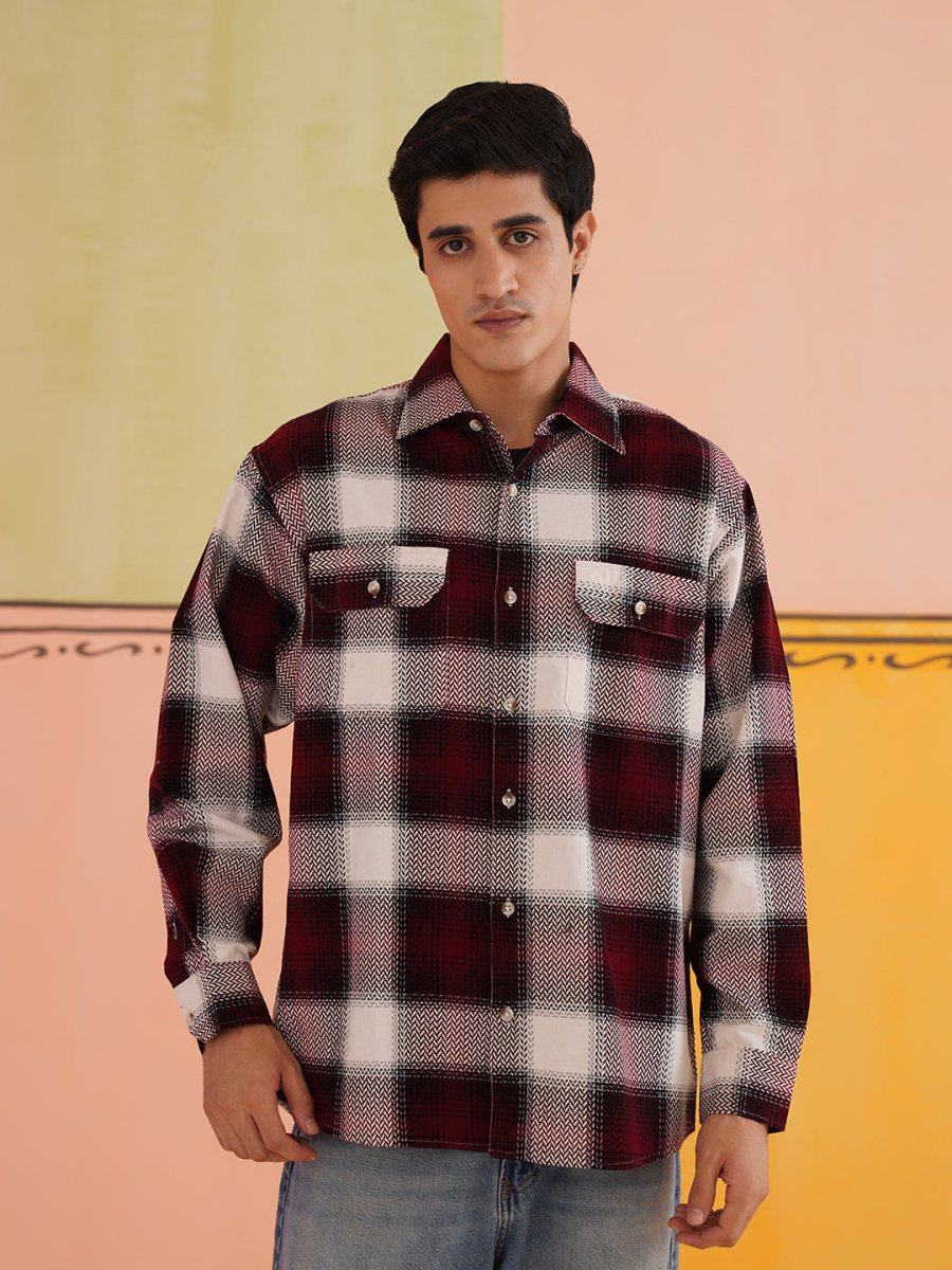 Oversized Checked Casual Shirt for Men - SF_9015Red_S
