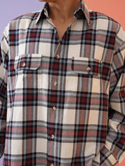 Oversized Checked Casual Shirt for Men - SF_9009Red_S