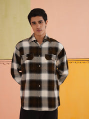 Oversized Checked Casual Shirt for Men - SF_9015Coffee_S