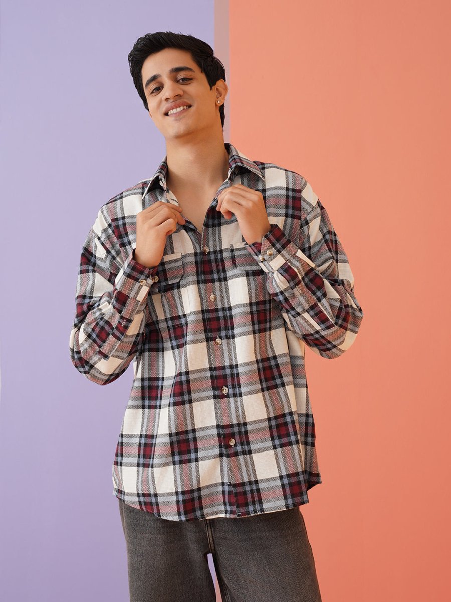 Oversized Checked Casual Shirt for Men - SF_9009Red_S