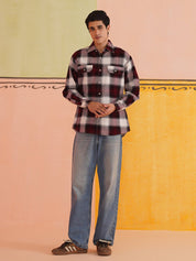 Oversized Checked Casual Shirt for Men - SF_9015Red_S