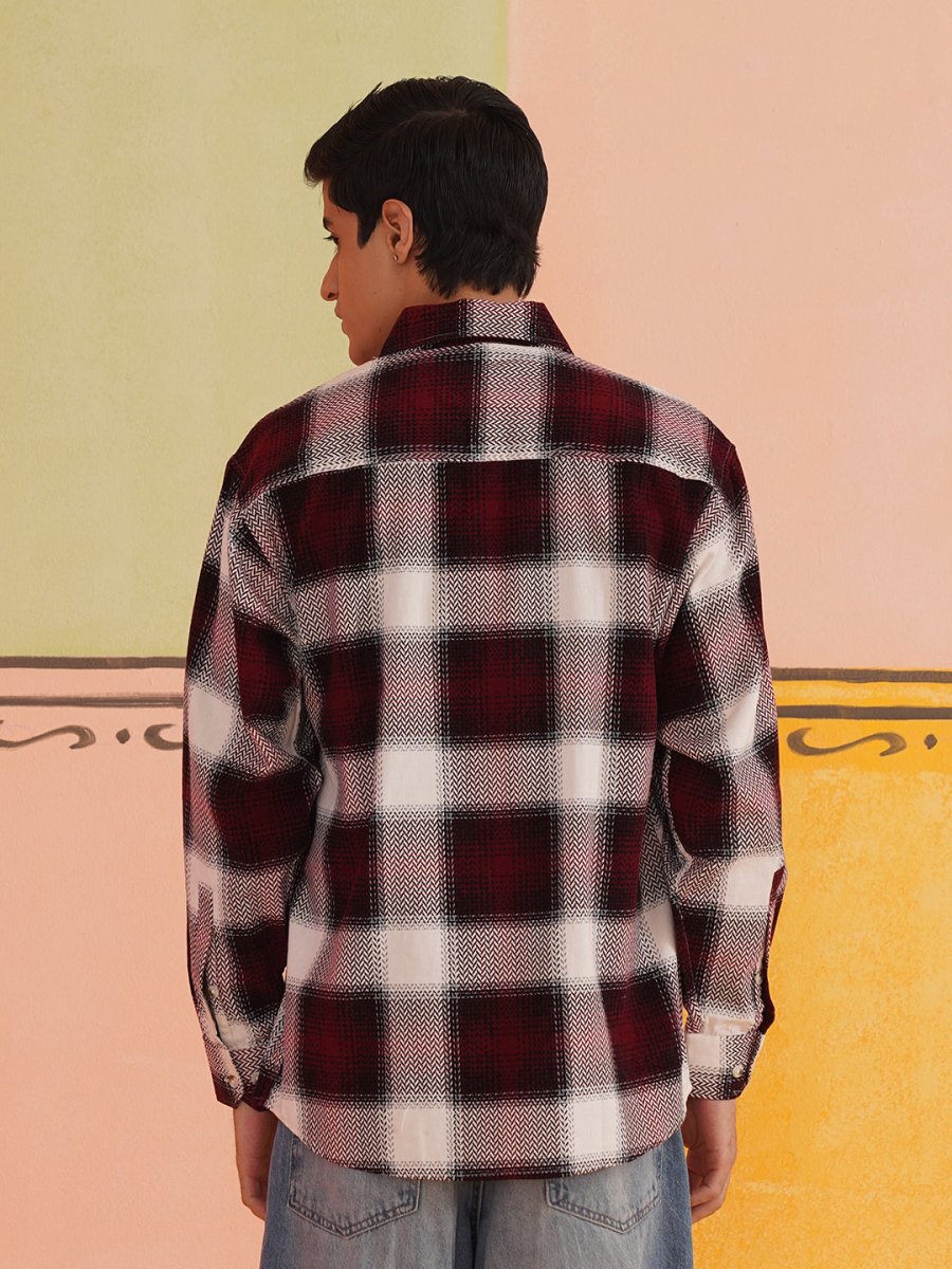 Oversized Checked Casual Shirt for Men - SF_9015Red_S