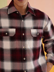Oversized Checked Casual Shirt for Men - SF_9015Red_S