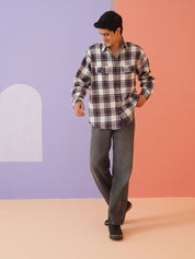 Oversized Checked Casual Shirt for Men - SF_9009Red_S