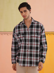 Oversized Checked Casual Shirt for Men - SF_9009Black_S