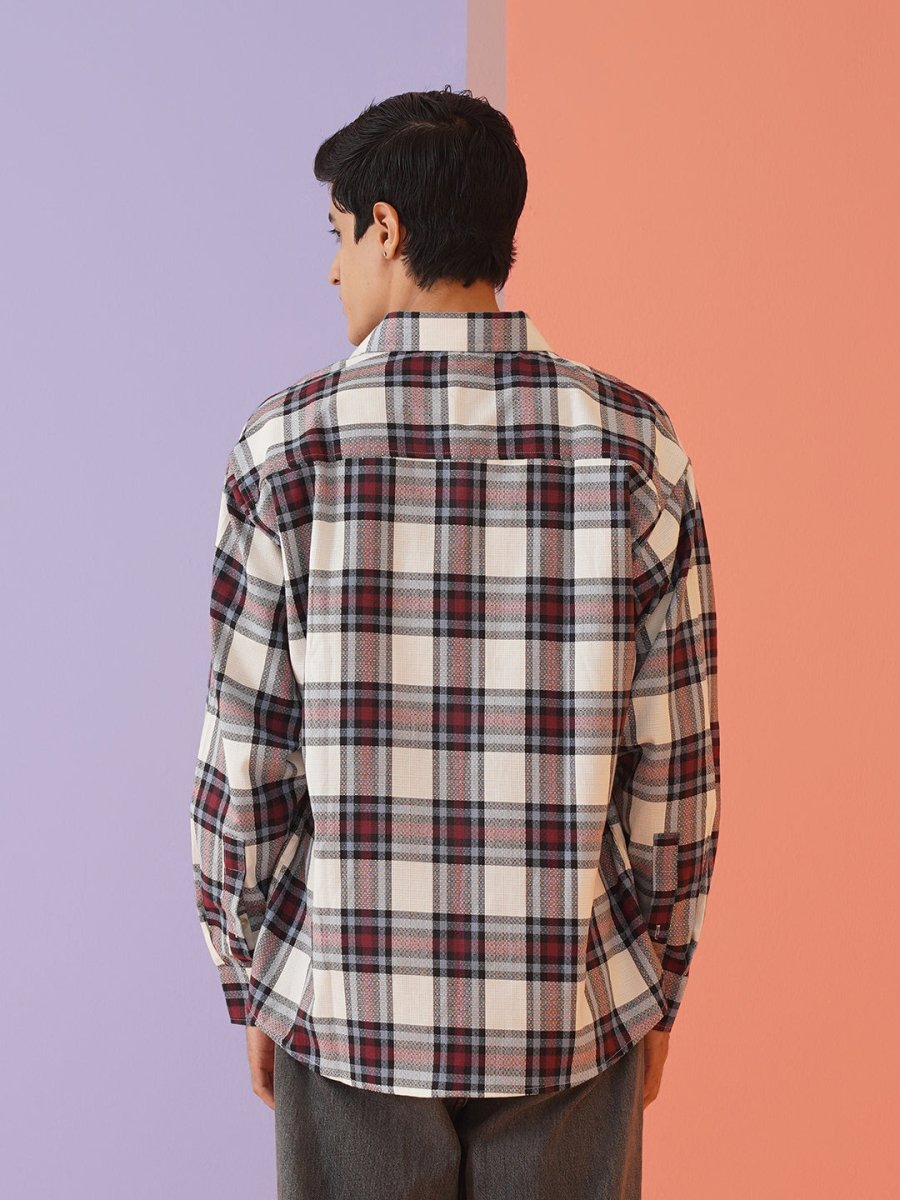 Oversized Checked Casual Shirt for Men - SF_9009Red_S