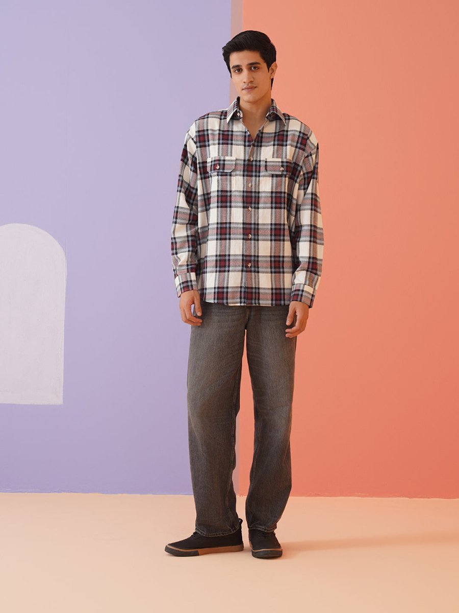 Oversized Checked Casual Shirt for Men - SF_9009Red_S