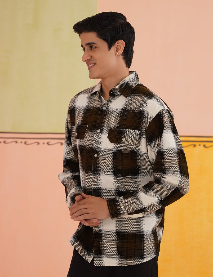 Oversized Checked Casual Shirt for Men - SF_9015Coffee_S