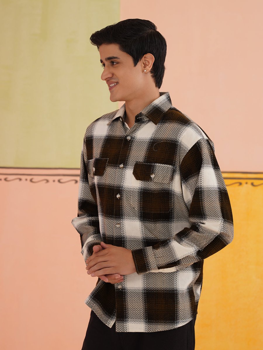 Oversized Checked Casual Shirt for Men - SF_9015Coffee_S