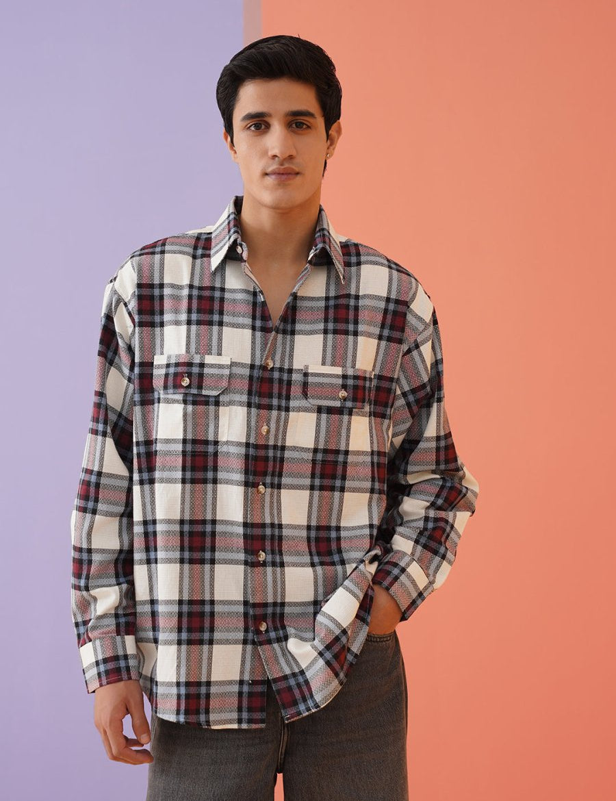 Oversized Checked Casual Shirt for Men - SF_9009Red_S