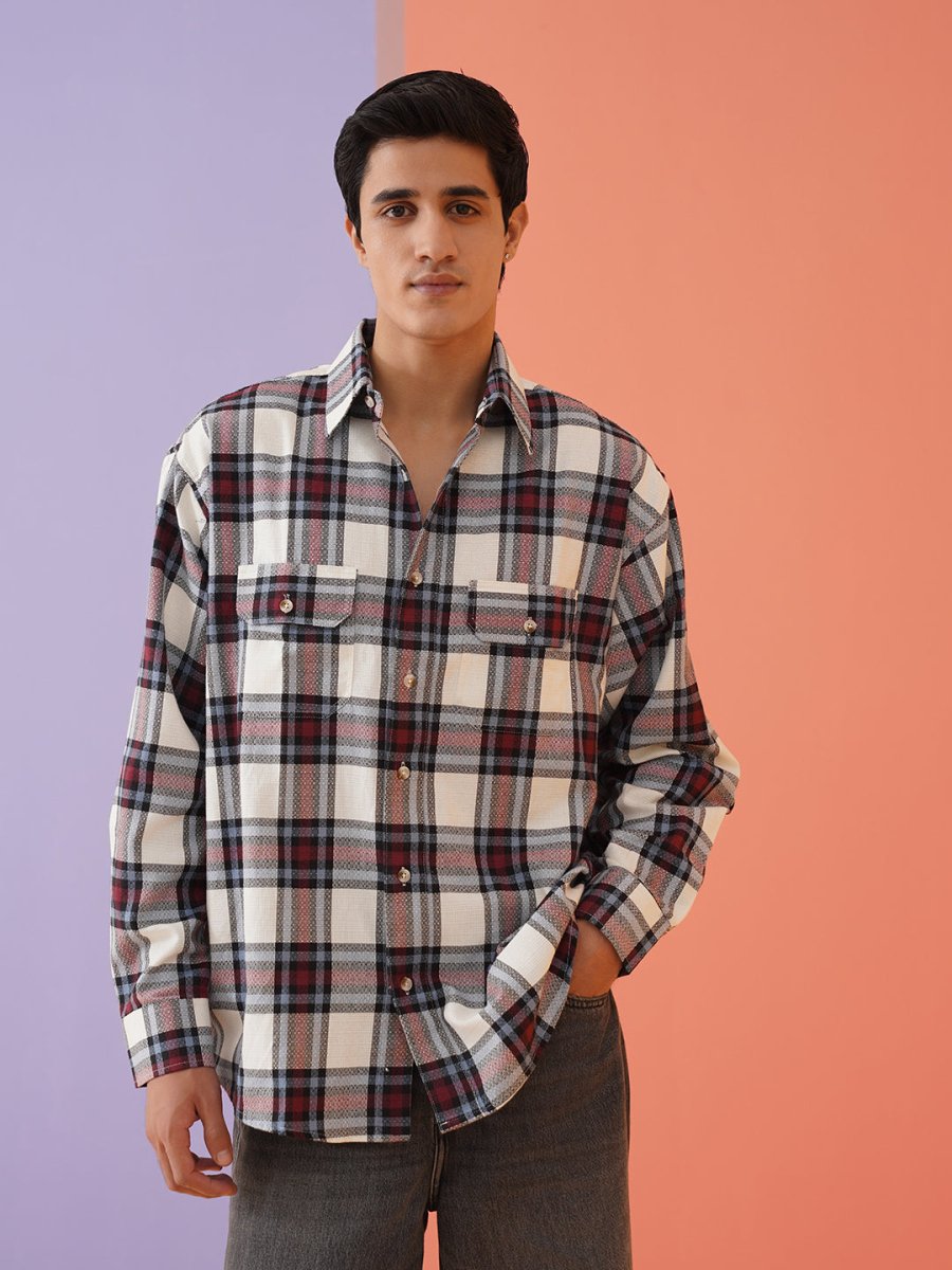 Oversized Checked Casual Shirt for Men - SF_9009Red_S
