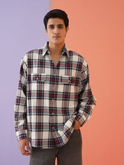Oversized Checked Casual Shirt for Men - SF_9009Red_S
