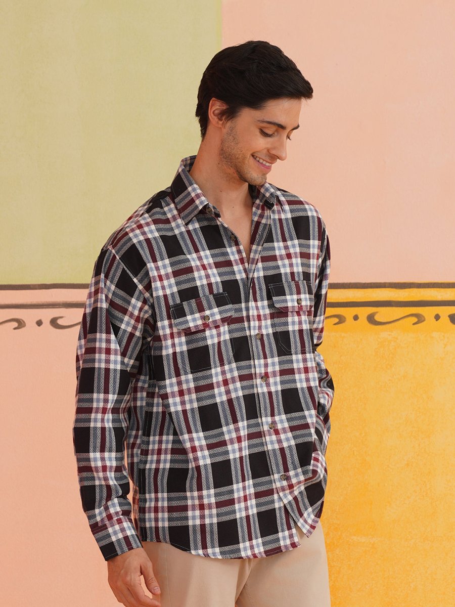 Oversized Checked Casual Shirt for Men - SF_9009Black_S