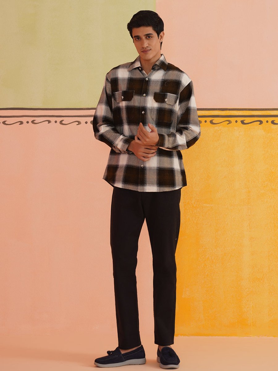 Oversized Checked Casual Shirt for Men - SF_9015Coffee_S