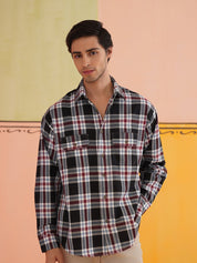 Oversized Checked Casual Shirt for Men - SF_9009Black_S