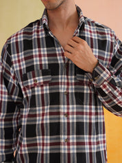 Oversized Checked Casual Shirt for Men - SF_9009Black_S