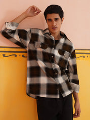 Oversized Checked Casual Shirt for Men - SF_9015Coffee_S