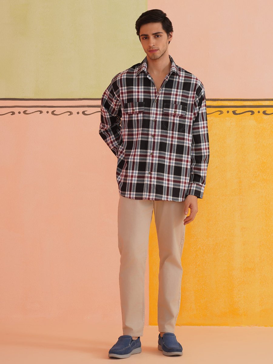 Oversized Checked Casual Shirt for Men - SF_9009Black_S