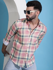 Peach Checked Cotton Casual Shirt for Men - SF_942Peach_S