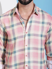 Peach Checked Cotton Casual Shirt for Men - SF_942Peach_S