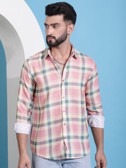 Peach Checked Cotton Casual Shirt for Men - SF_942Peach_S