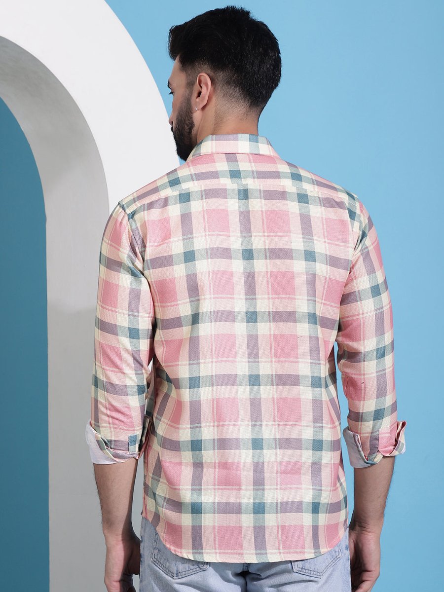 Peach Checked Cotton Casual Shirt for Men - SF_942Peach_S