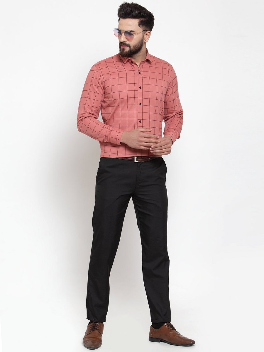 Peach Checked Cotton Shirt for Men - SF_742Peach_S