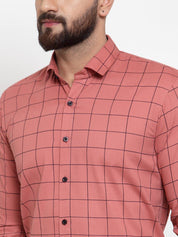 Peach Checked Cotton Shirt for Men - SF_742Peach_S