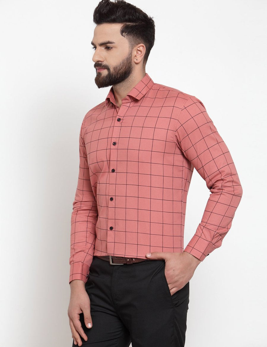 Peach Checked Cotton Shirt for Men - SF_742Peach_S