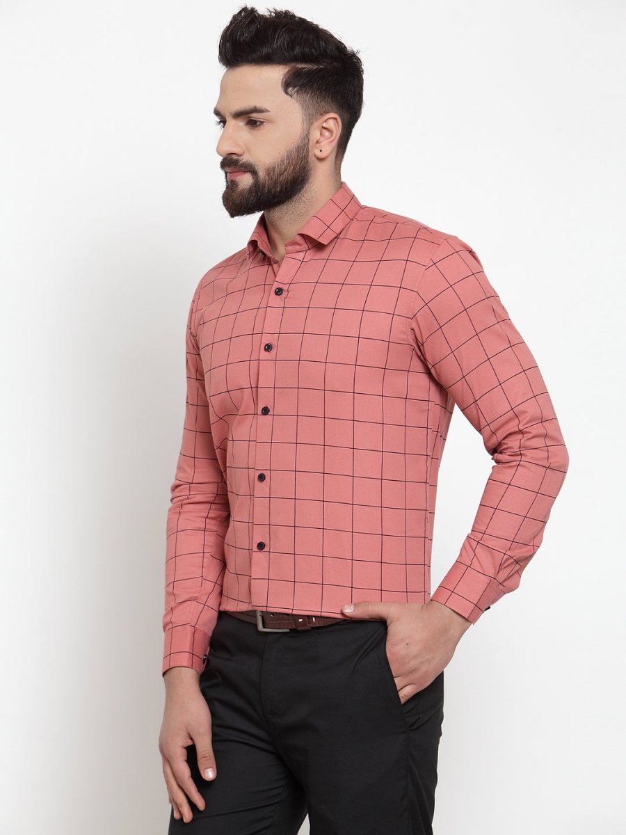 Peach Checked Cotton Shirt for Men - SF_742Peach_S