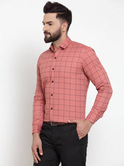 Peach Checked Cotton Shirt for Men - SF_742Peach_S
