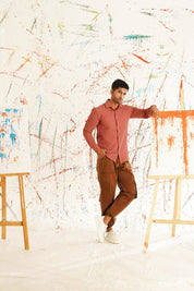 Peach Self Design Cotton Formal Shirt for Men - SF_928Peach_S