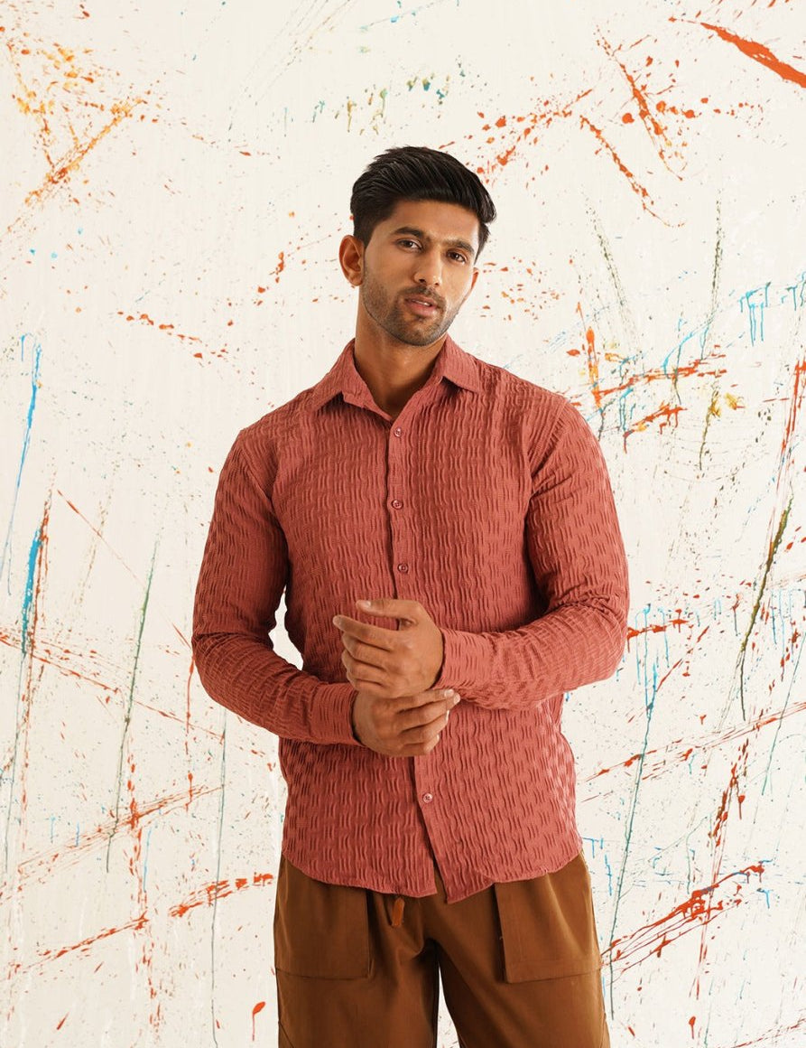 Peach Self Design Cotton Formal Shirt for Men - SF_928Peach_S