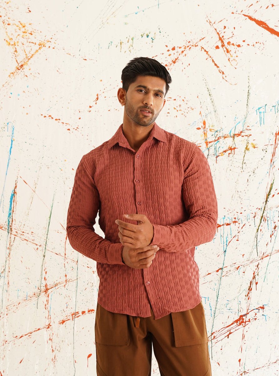 Peach Self Design Cotton Formal Shirt for Men - SF_928Peach_S