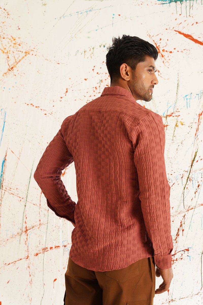 Peach Self Design Cotton Formal Shirt for Men - SF_928Peach_S