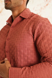 Peach Self Design Cotton Formal Shirt for Men - SF_928Peach_S