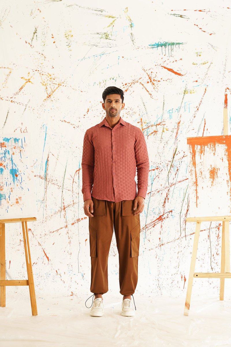 Peach Self Design Cotton Formal Shirt for Men - SF_928Peach_S