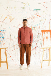 Peach Self Design Cotton Formal Shirt for Men - SF_928Peach_S