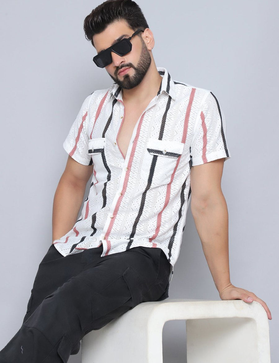 Peach Striped Party Shirt for Men - SF_995Peach_S