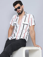 Peach Striped Party Shirt for Men - SF_995Peach_S