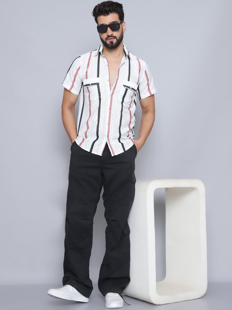 Peach Striped Party Shirt for Men - SF_995Peach_S