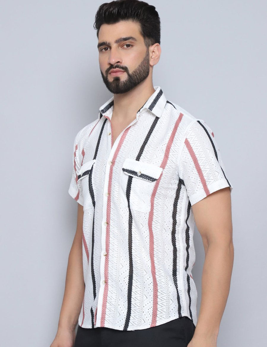 Peach Striped Party Shirt for Men - SF_995Peach_S