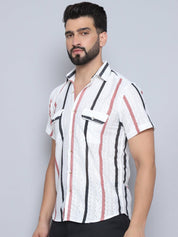 Peach Striped Party Shirt for Men - SF_995Peach_S