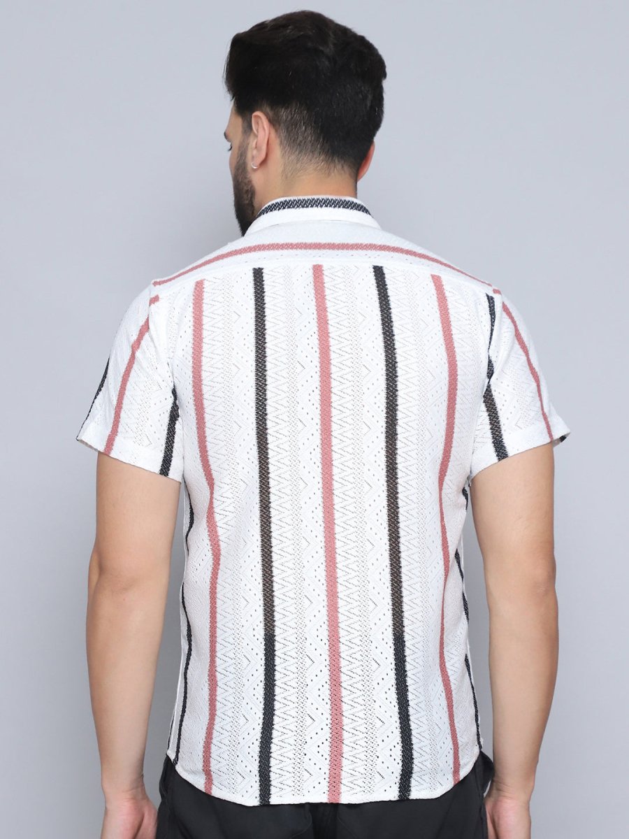 Peach Striped Party Shirt for Men - SF_995Peach_S