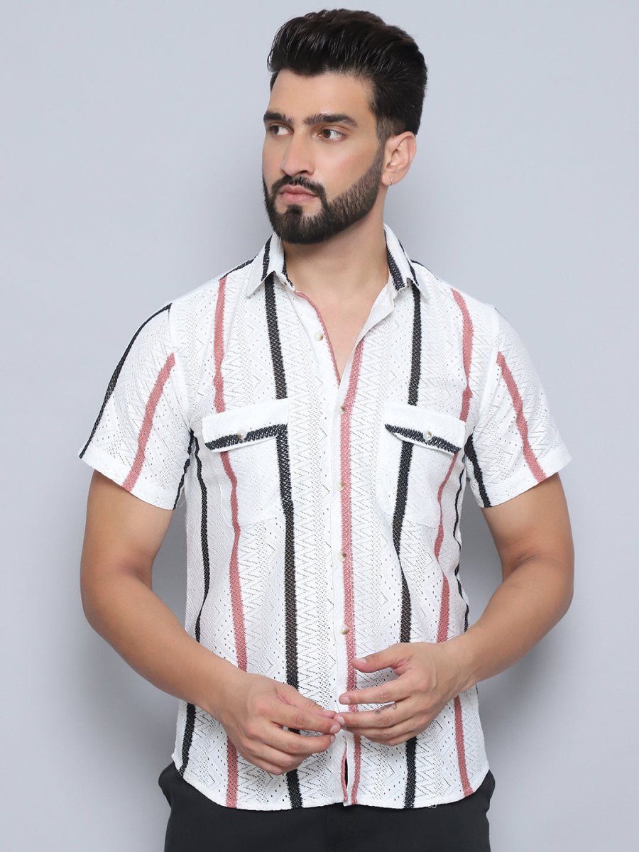 Peach Striped Party Shirt for Men - SF_995Peach_S