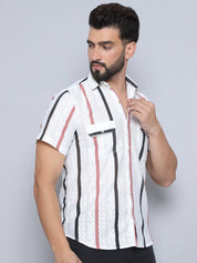Peach Striped Party Shirt for Men - SF_995Peach_S