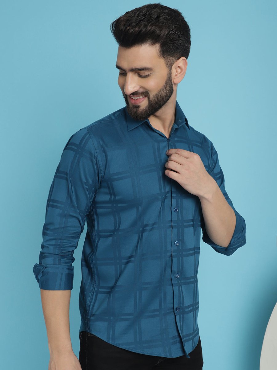 Peacock Blue Checked Casual Shirt - SF_908Peacock_S