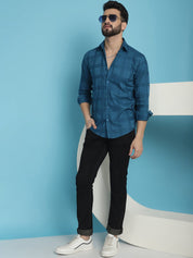 Peacock Blue Checked Casual Shirt - SF_908Peacock_S